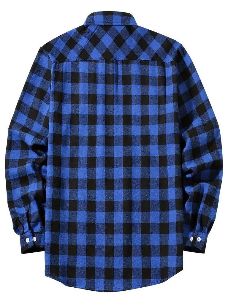 European Size Plaid Hooded Short-Sleeved Men's Cardigan Shirt with Double Pocket Flap