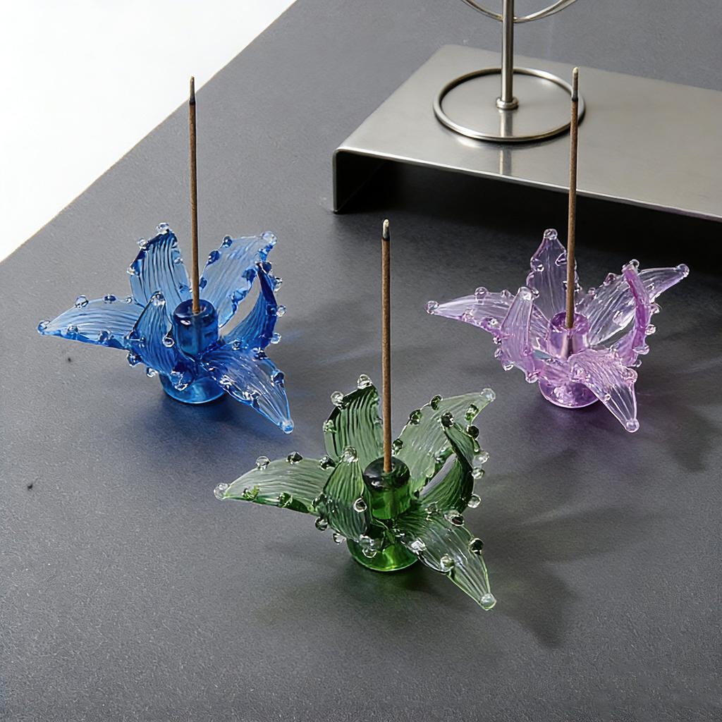 Handmade Flower Ceramic Incense Holder, Artificial Crystal Glass Foam Incense Sticks Holder  Artistic Iris Flower Gift for Women