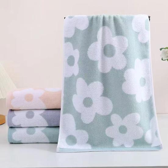 Bath Towel Quick Drying Absorbent Soft Hand Towel Floral Design Double-Sided Stitching