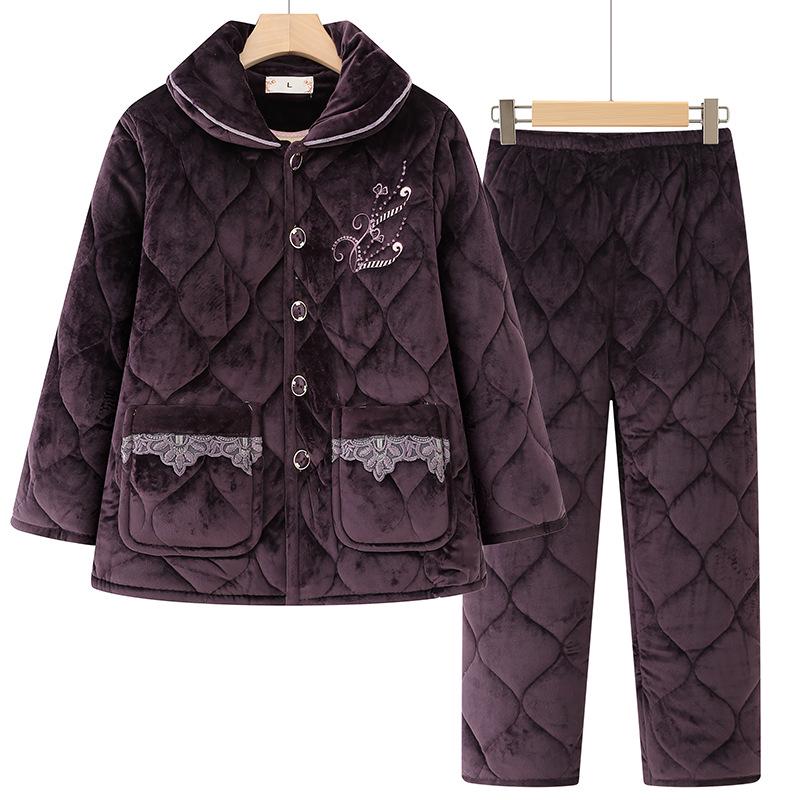 

Warm Fleece Pajama Set for Elderly Women - Grandma s Cozy Winter Wear 2XL (120-140 Jin)
