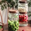 Large Capacity Threaded Glass Jar with Wooden Lid for Storage - Suitable for Green Plum, Grape Infused Wine, Dried Tangerine Peel, and Grains.