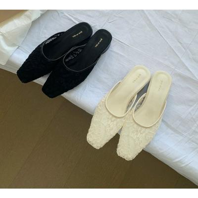 Fashion Summer New Style Lace Women Mules Slippers Fashionable Cover Toe Shoes Outdoor Casual Beach Vacation Slides Shoes Zapatos Mujer