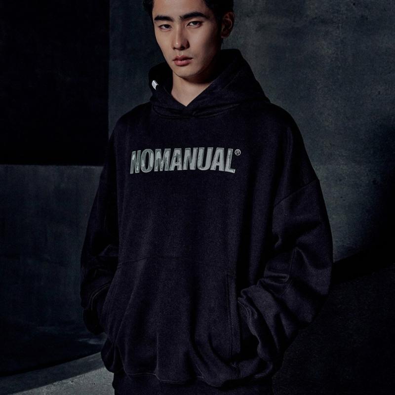 NOMANUAL Stamped Logo Hoodie   Black