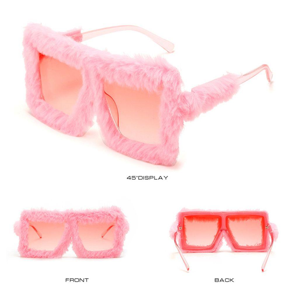 UV400 Eyewear Square Frame Ladies Sexy Shades Punk Sun Glasses Plush Sunglasses Soft Fur