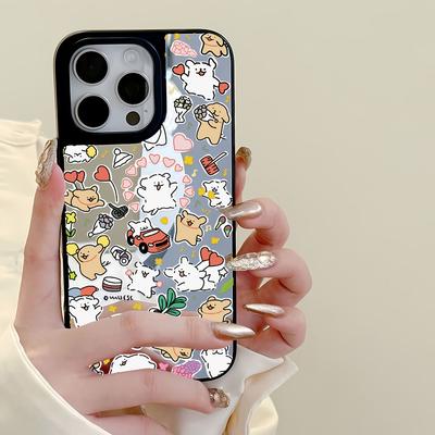 Spiegel Handyhülle für iPhone 15 11 13 14 für 15 16 Pro Max 12 13 16 Pro Wolke Blume und Tier Niedlicher Stil Handyhülle