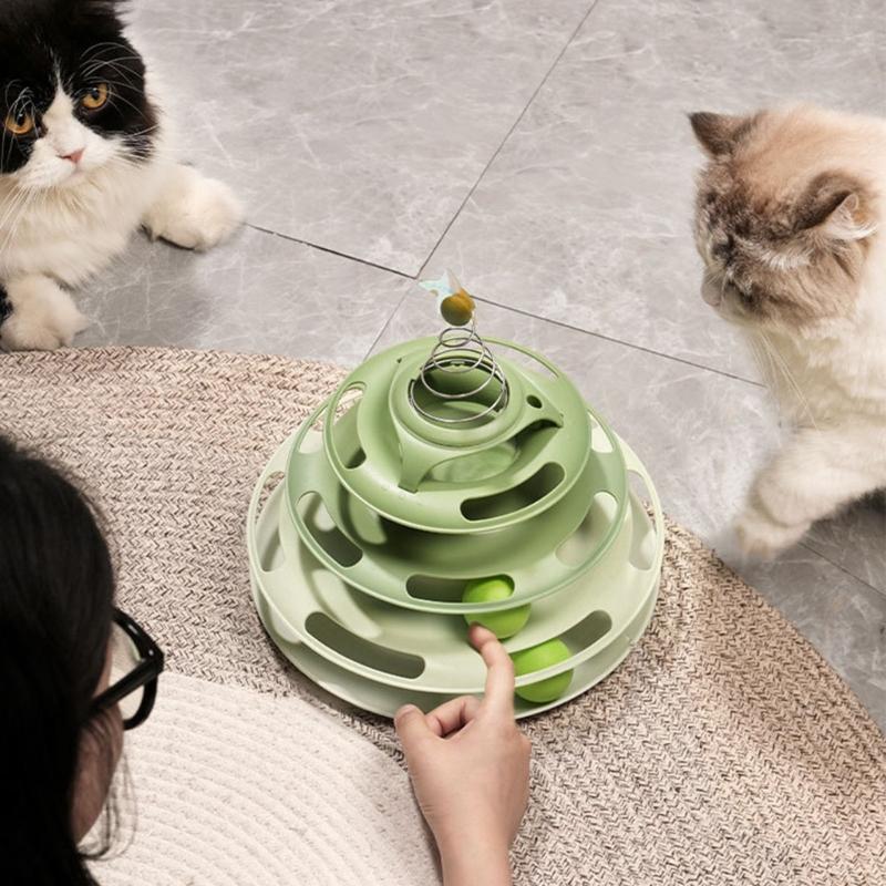 Cat Toy Interactive Roller Tracks Tower Turntable Ball with Teaser Pet Toy