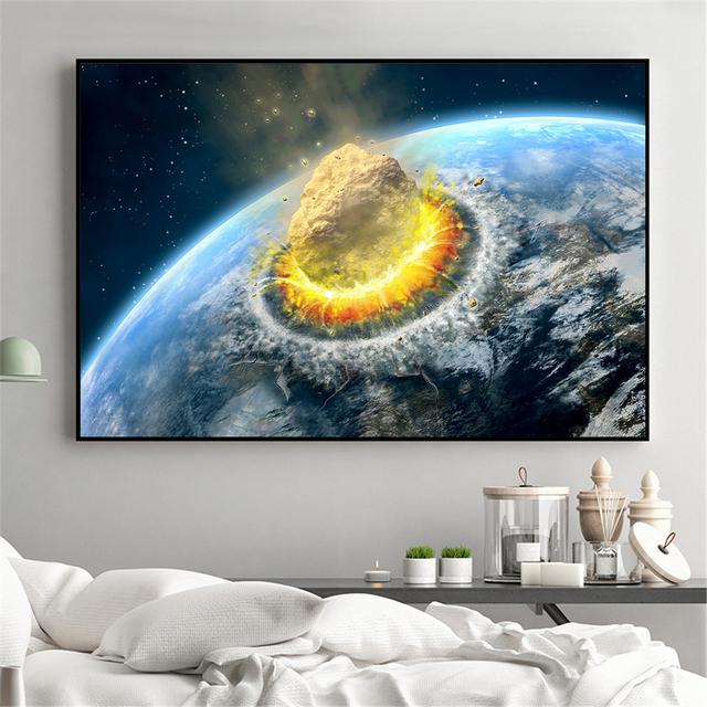 Universe Earth Meteorite Posters and Prins Galaxy Stars Astronaut Planet Hole Space Wall Pictures for Living Room Decoration