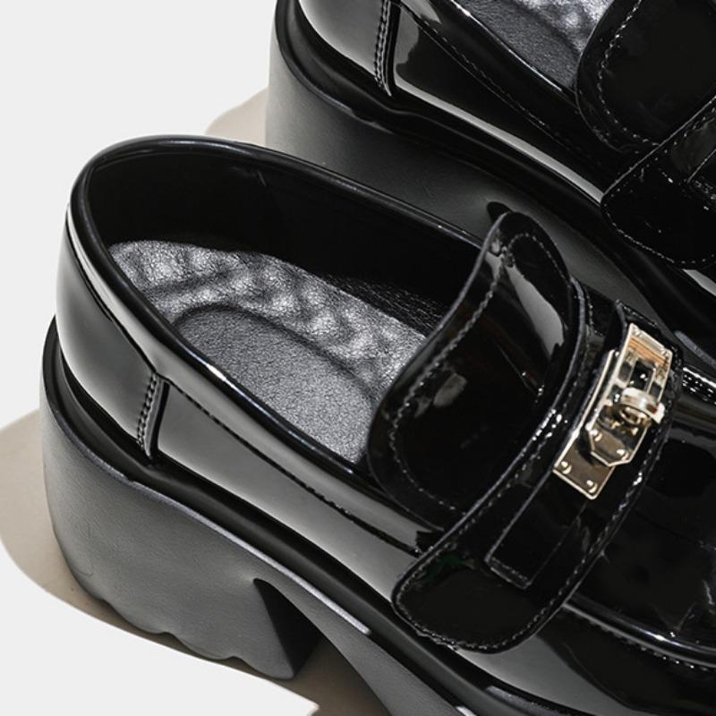 Black One Shoes Multi-Wear Small Leather Shoes Women's New Hundred Velcro British Style Small Leather Shoes