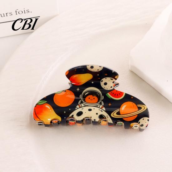 Fruit Print Hair Claw Back Head Shark Clip, Summer Claw, Large Size Shower Clip for Thick Buns And Half-Ties