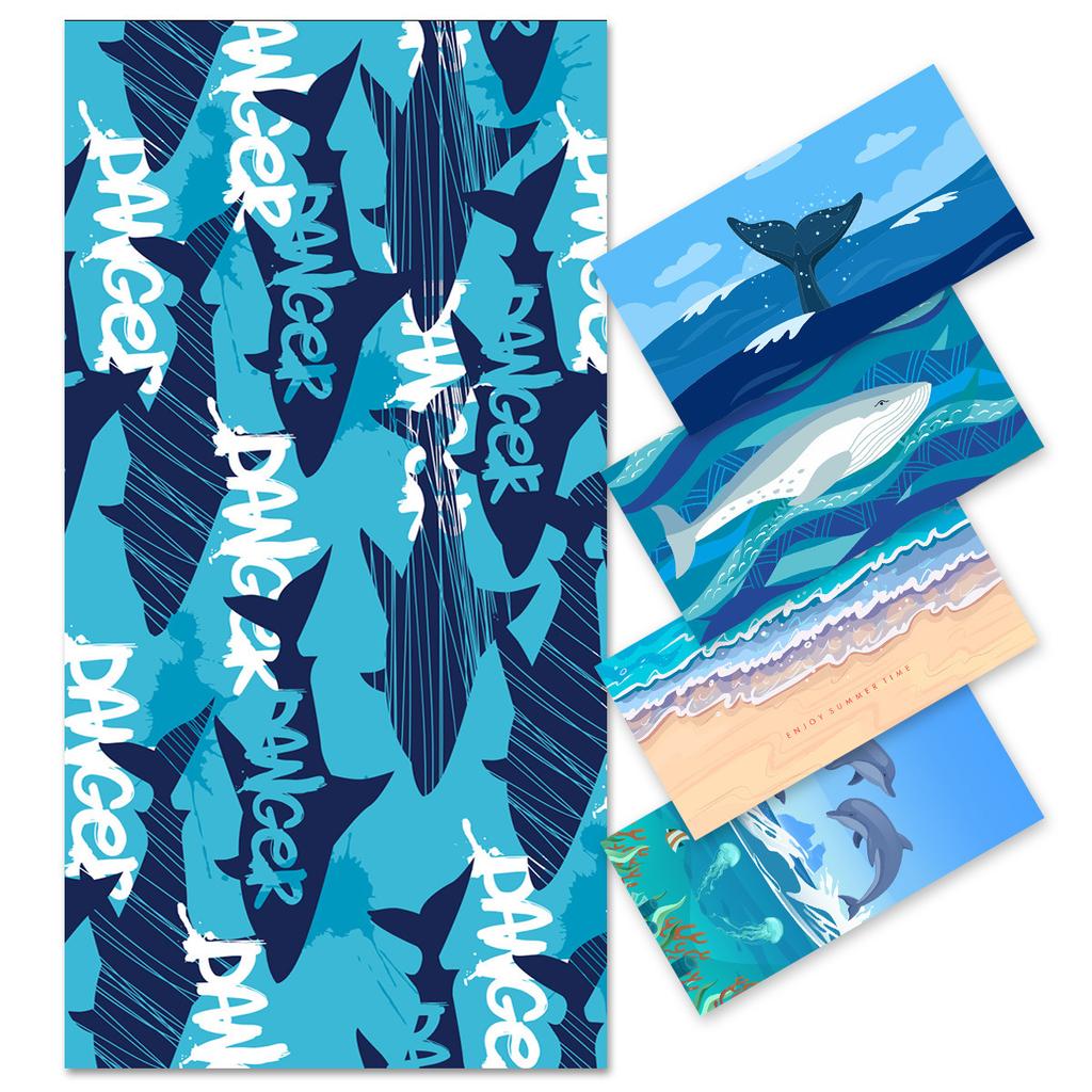 2D Shark Beach Towel Microfiber Quick Dry Bath Towel Large Summer Swimming Pool Towel Sandproof Travel Picnic Blanket for Adults