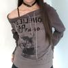 Japanese Y2k Style T Shirts Women Off Shoulder Grunge 90s Cotton Graphic Tops Vintage Harajuku Aesthetic Long Sleeve Tees