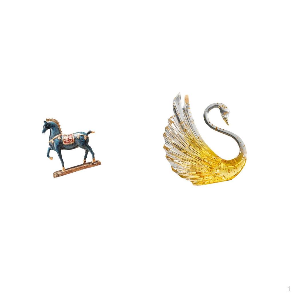 Elegant Horse Swan Figurine Resin Sculpture Desktop Ornament Fengshui Decor Standing Statue for