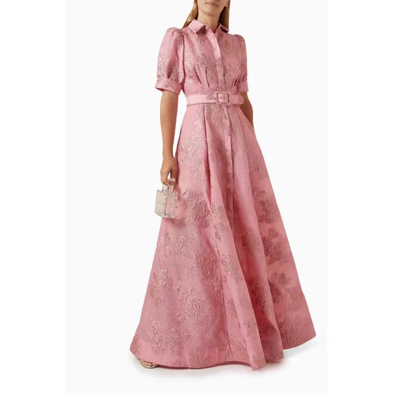 

Elegant Retro European-American Summer Dress - New Arrival Fashion Slim Fit Long Dress L розовый