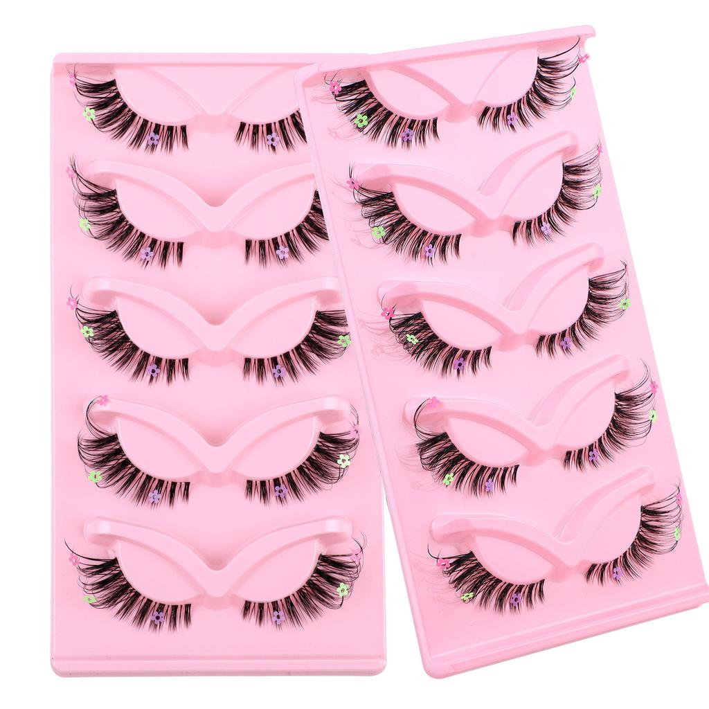 5 Pairs Of Fox Transparent Stem False Eyelashes With Cute Colored Flower Sequined Eyelashes