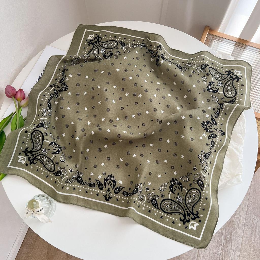 Old Money Wind Cashew Flower Cotton Brown Small Square Scarf Silk Scarf Scarf Shirt Shawl Hair Band Belt Scarf