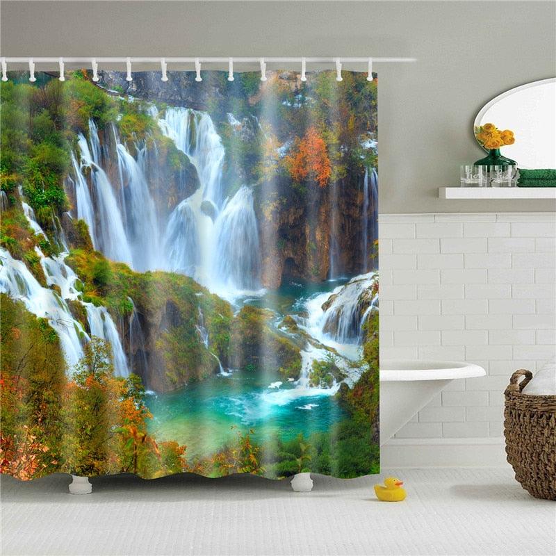 Modern 3D Printing Forest Shower Curtain Green Plant Tree Landscape Bath Curtain With Hooks For Bathroom waterproof scenery