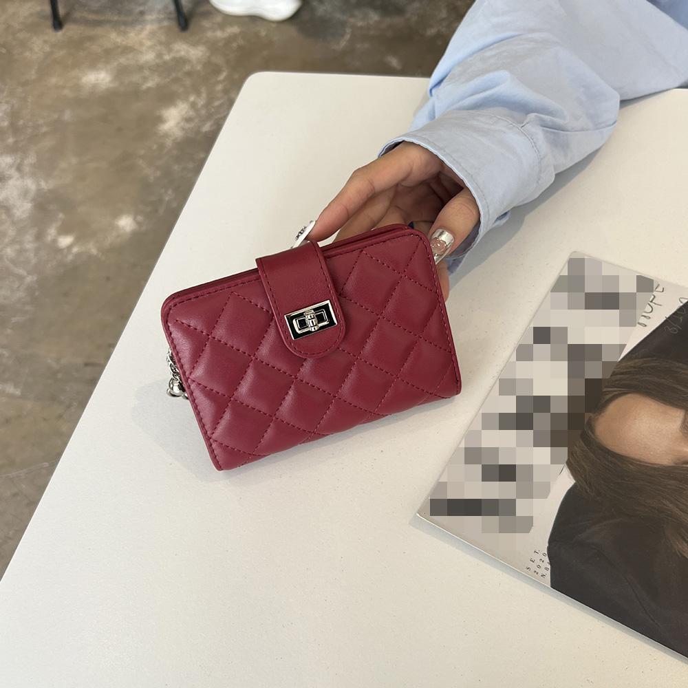 

Женские кошельки с ромбовидной стежкой из натуральной кожи ягненка, короткий кошелек с цепочками, застежка-шарик, складной кошелек-портмоне без логотипа вино красного