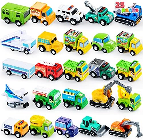 JOYIN 25-Piece Pull Back City Cars & Trucks Toy Vehicle Set for Toddlers, Boys & Girls, Kids Play Set, Ages 1 2 3 Years