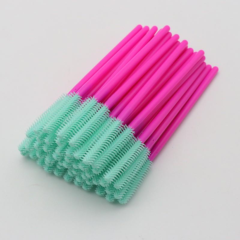 Disposable Beauty Tools Set: 50 Silicone Brushes - Rose Red Handles for Eyelashes, Eyebrows, and Makeup.