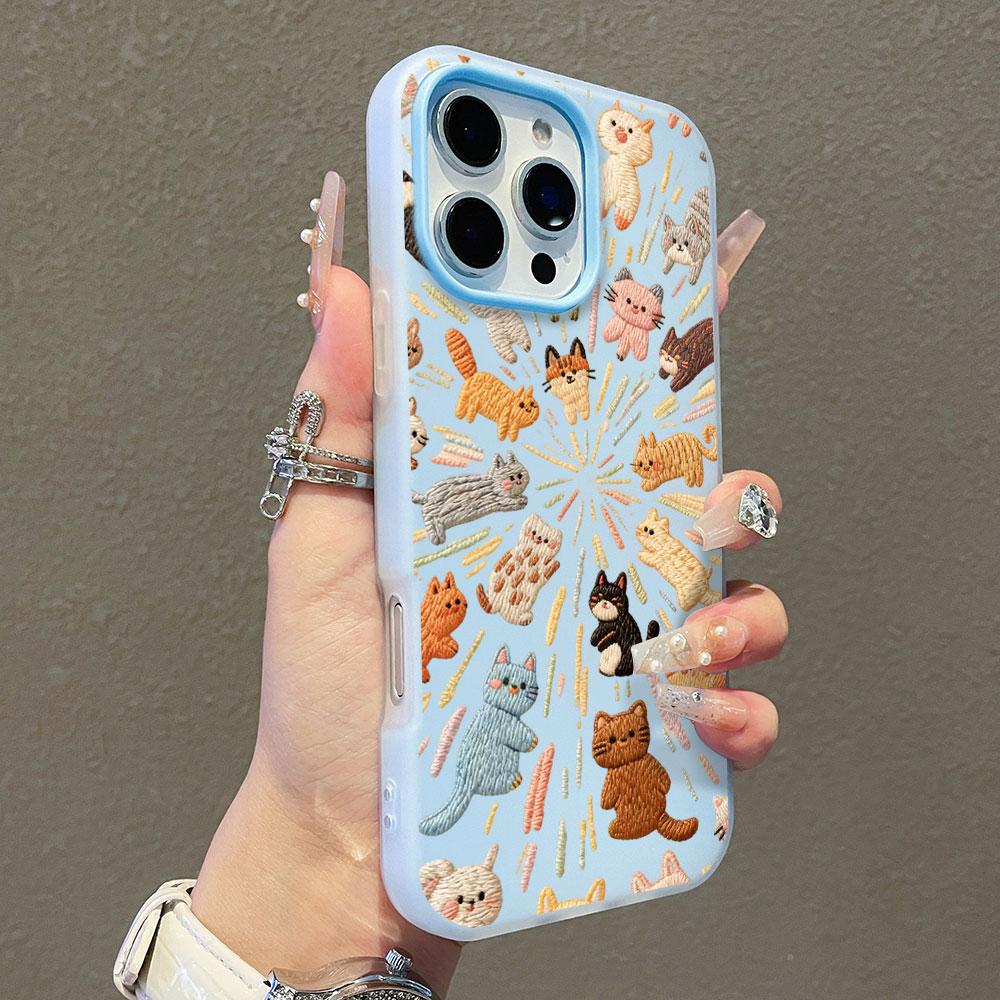 Phone Case For Samsung Galaxy S26 Ultra S25 FE S24 S23 S21 S22 Plus A56 A55 A54 A37 A36 A34 Knitted Cute Cat Candy Color Cover