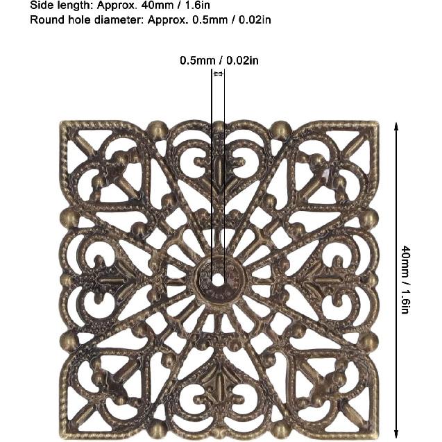 Antique Bronze Iron Filigree Pendant,50Pcs Square Iron Filigree Charm Pendant Connectors Hollow Electroplating Iron Filigree Metal Embellishments for