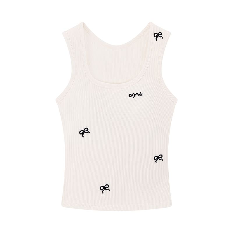 Kumikumi Pure Desire Style Bows Brushed Camisole Women's Autumn Retro with Chest Pad Short Inner Tops