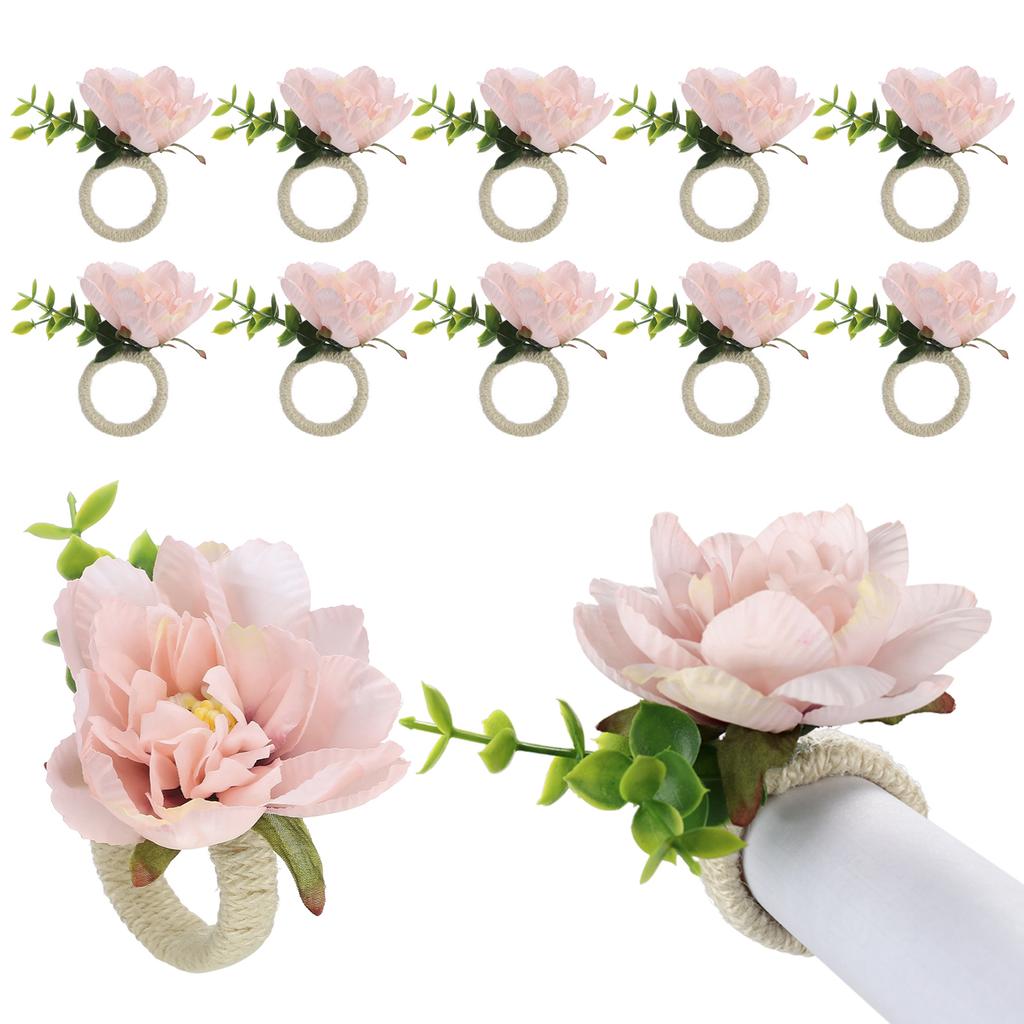 12Pcs Napkin Red Fruit Red Flowers Smoother Rugged Stylish Flower Napkin Ringfor Christmas Halloween