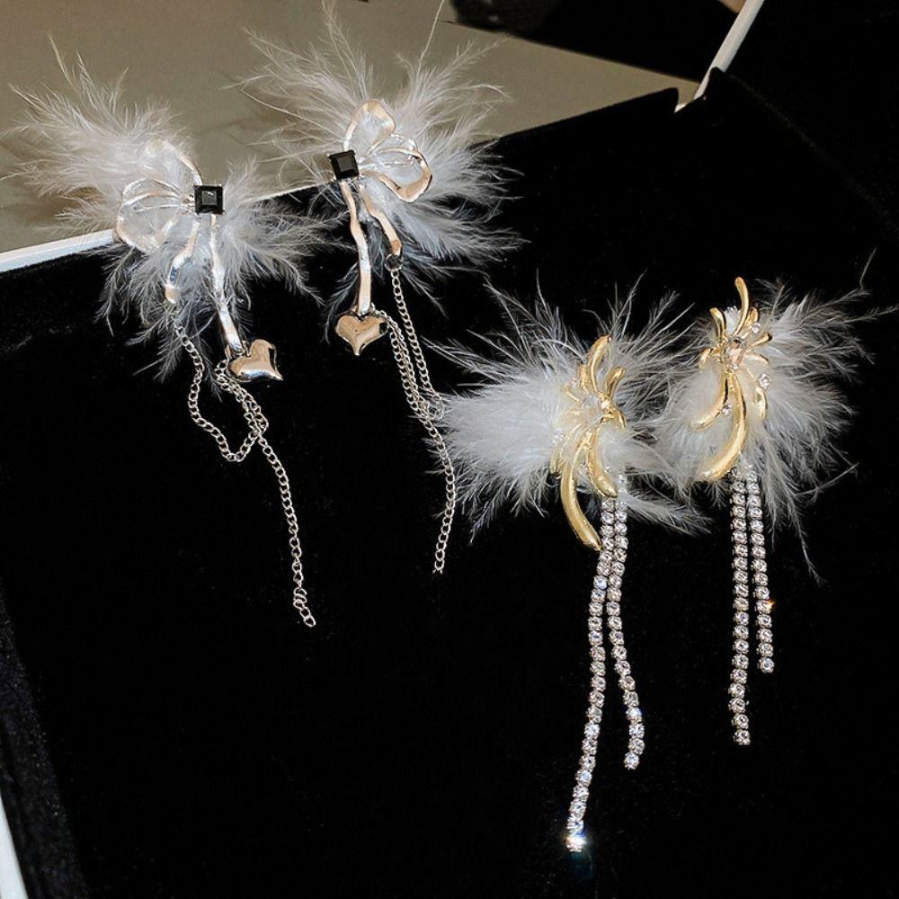 

Feather shape Sweet Butterfly Female Earrings Earrings Dangle Rhinestone Korean Style Ear Drop