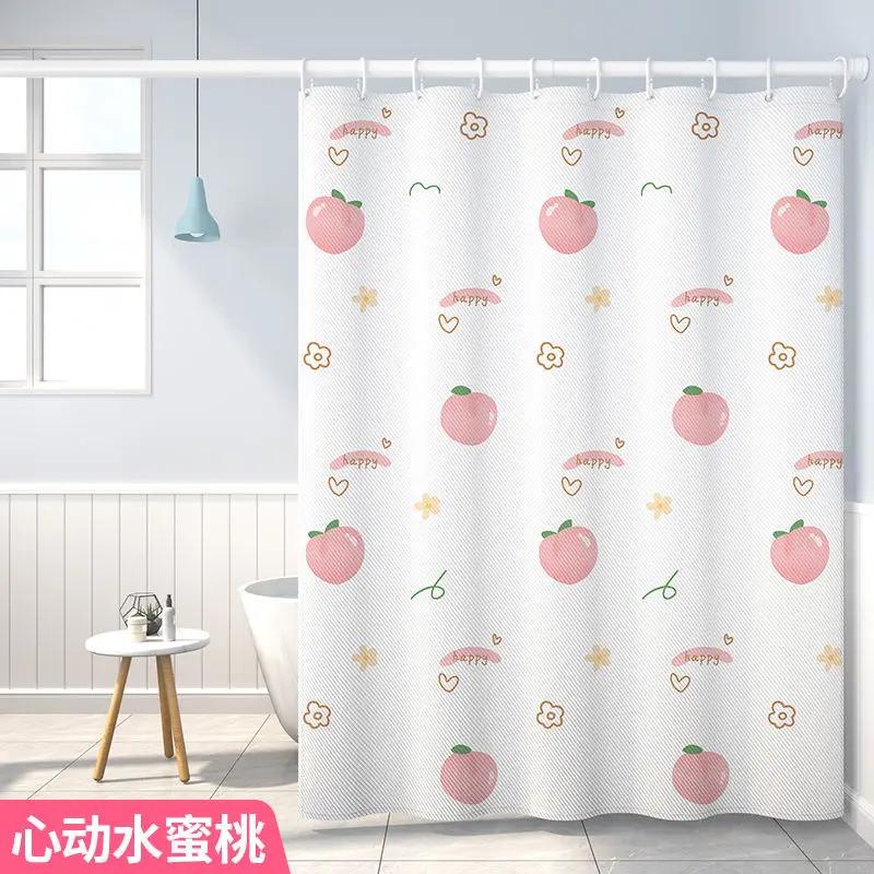 Shower Curtains 200cm Kawaii Fruit Cartoon Printed White Bathroom Curtain for Girl Waterproof with Hooks and Tieback Bath Decor