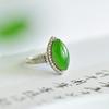 Xinjiang Hotan Jade S925 Silver Inlaid Spinach Green Jasper Ring