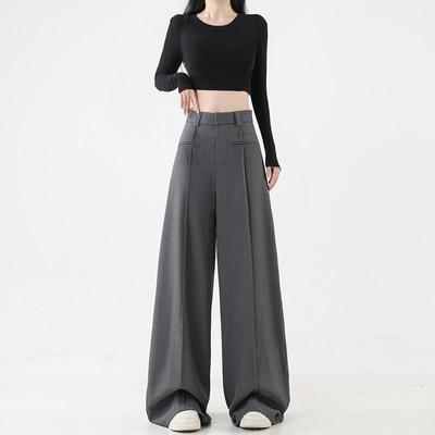 2025 Hoge Taille Slanke Rechte Dames Vloerlengte Draperie Broek - Lente & Herfst Wijde Pijp Pakstijl.