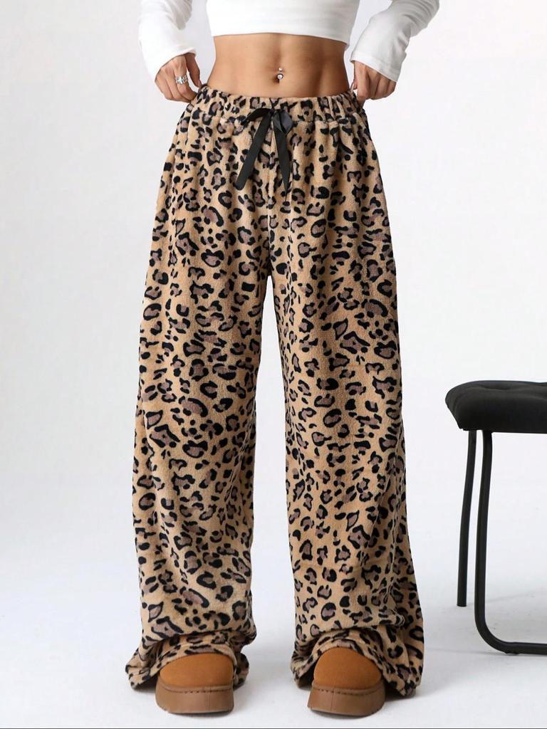2025 Fall Women All Over Print Elastic High Waist Wide Leg Casual Lounge Pants