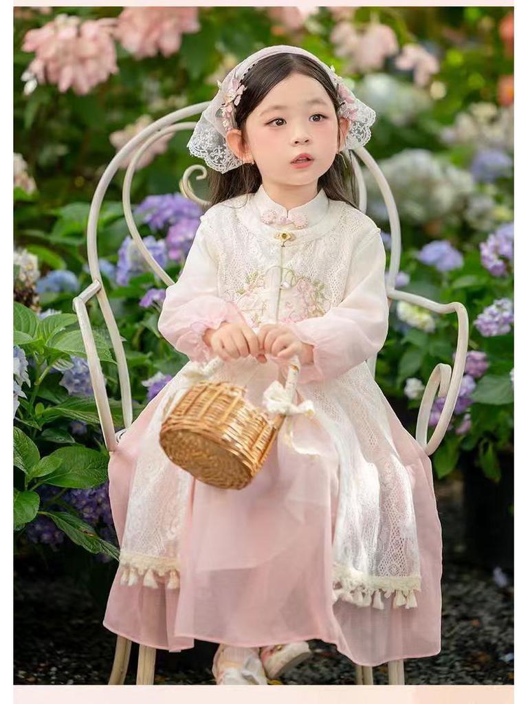 Spring & Autumn 2025 Hanfu Vest Dress Set: Fairy Princess Chinese Style for Girls