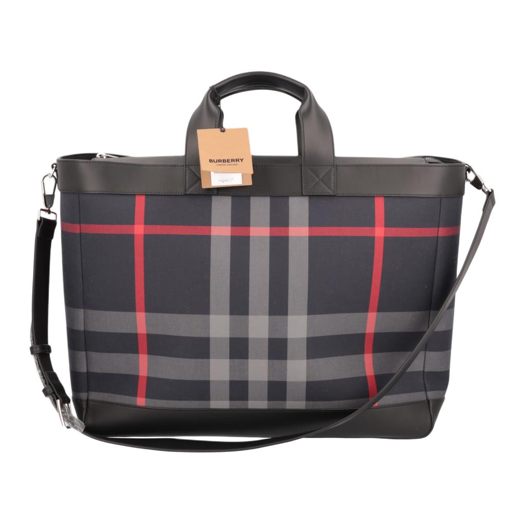 

Burberry Vintage Check Canvas Trim Tote Bag Dark Grey Red Large Laptop Briefcase for Women Business Commute Travel 80840601 Basic Set (Bag+Dust Bag)