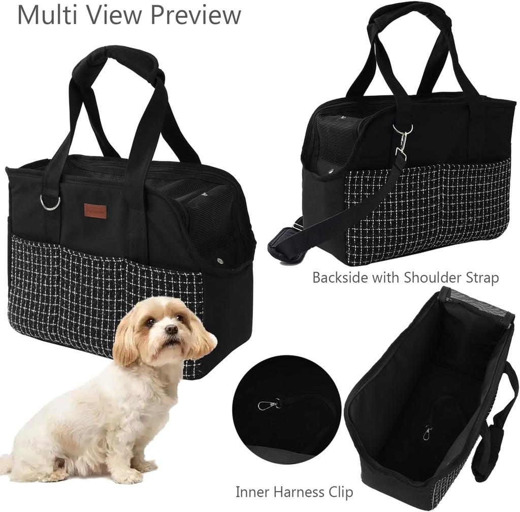 Kleine Hundetragetasche, geeignet für Katzen, Hunde oder Welpen, große Tasche mit mehreren Taschen, weiches atmungsaktives Netzpolster, Haustier