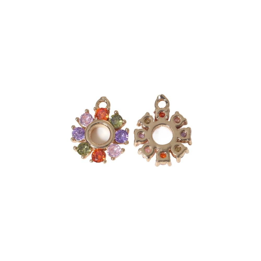 Multicolor Rainbow Zirconia Sunflower Copper Charms, Golden Plated Cute Pendants for DIY Earring Necklace Craft Making