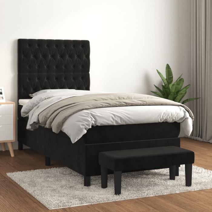 3138009 vidaXL Divan Bed with Mattress Black 100x200 Cm Velvet