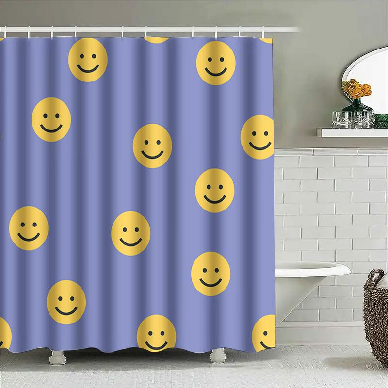 Yellow Smiley Face Shower Curtain Fabric Bathroom Decoration Waterproof Washable Home Decor Customizable Size Available Sale! (C