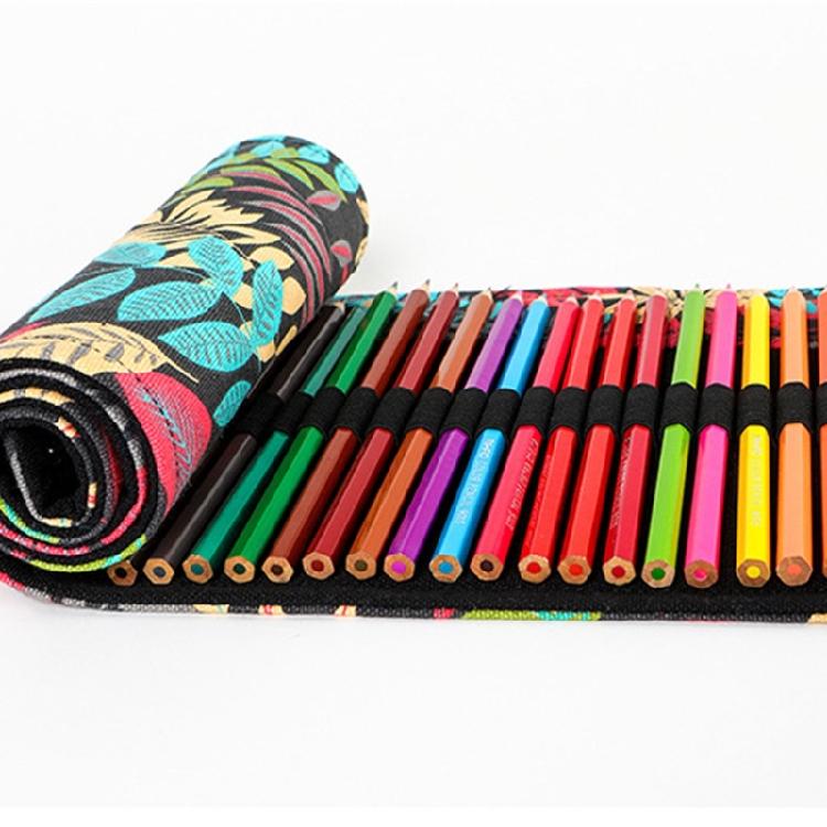 12/24/36/48/72 Holes Leaves Print Pencil Organizer Bag Canvas Pencil Wrap Pencil Roll Bag Pencil Storage Bag