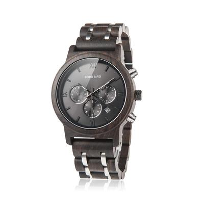Wood Watch Luxury Wood Metal Strap Chronograph Date Display Quartz Watch Versatile Watch Medium Size for Men Metal Black Men's Men's