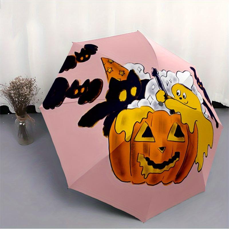 1pc Halloween PumpkinAutomatic Open/close, All-Season Portable Folding Umbrella for Friends, Travel, Everyday, Events - Compact Parasol, Out