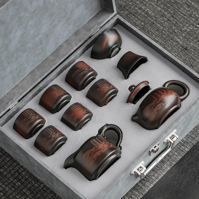 9-Piece Guest-Greeting Pine Purple Clay Xishi Gongfu Tea Set