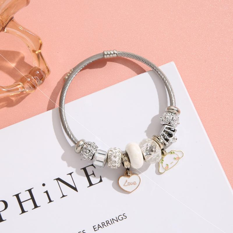 Stainless Steel Cartoon Bracelet With Crystal Pendant Charm Fashion Women's Jewelry Accessory