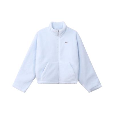 Solid Color Stand Collar Zip Casual Loose Fit Thick Fleece Jacket Women Jacket Purple Blue FV4009-423