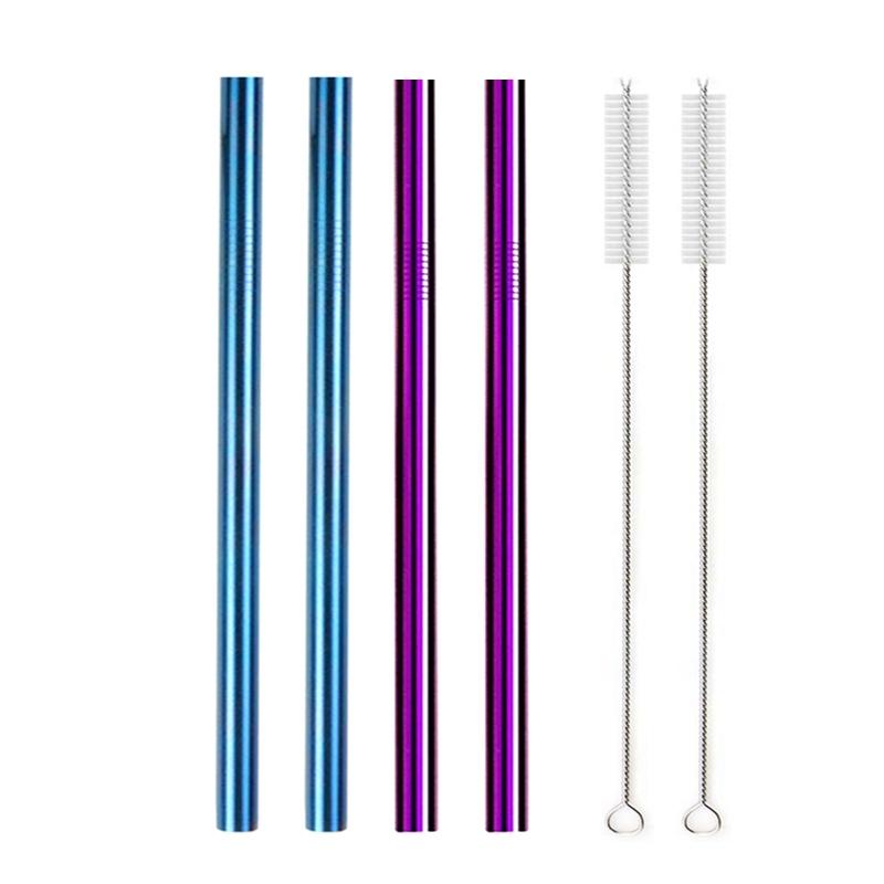 4-teiliges Set aus wiederverwendbaren Metall-Strohhalmen aus 304 Edelstahl mit 12 mm Durchmesser für Bubble Tea, Milchshakes und Boba-Trinkhalme mit 2 Bürsten
