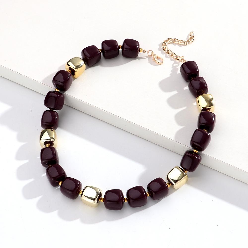New Trendy Colorful Resin Square Beads Chain Necklaces for Women Popular Handmade Acrylic Geometric Choker Retro Jewelry Gift