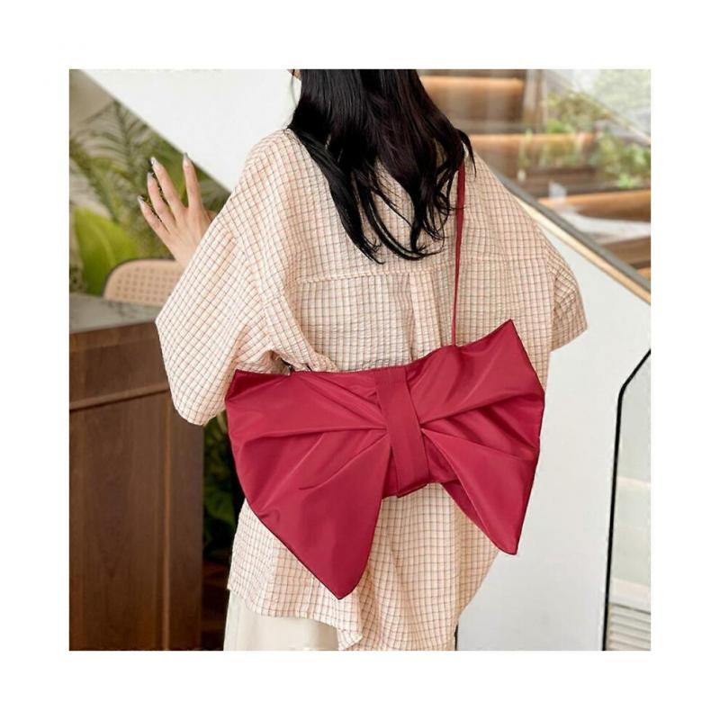 (Weinrot)Modische Schleifenform Tragetasche Schleife Plissierte Umhängetasche Damen Umhängetaschen Große Kapazität Leichte Pendlertaschen
