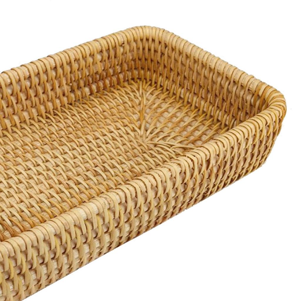 Rattan Tray Tabletop Organization Hand Woven Snack Storage Basket Multifunctional Serving Tray
