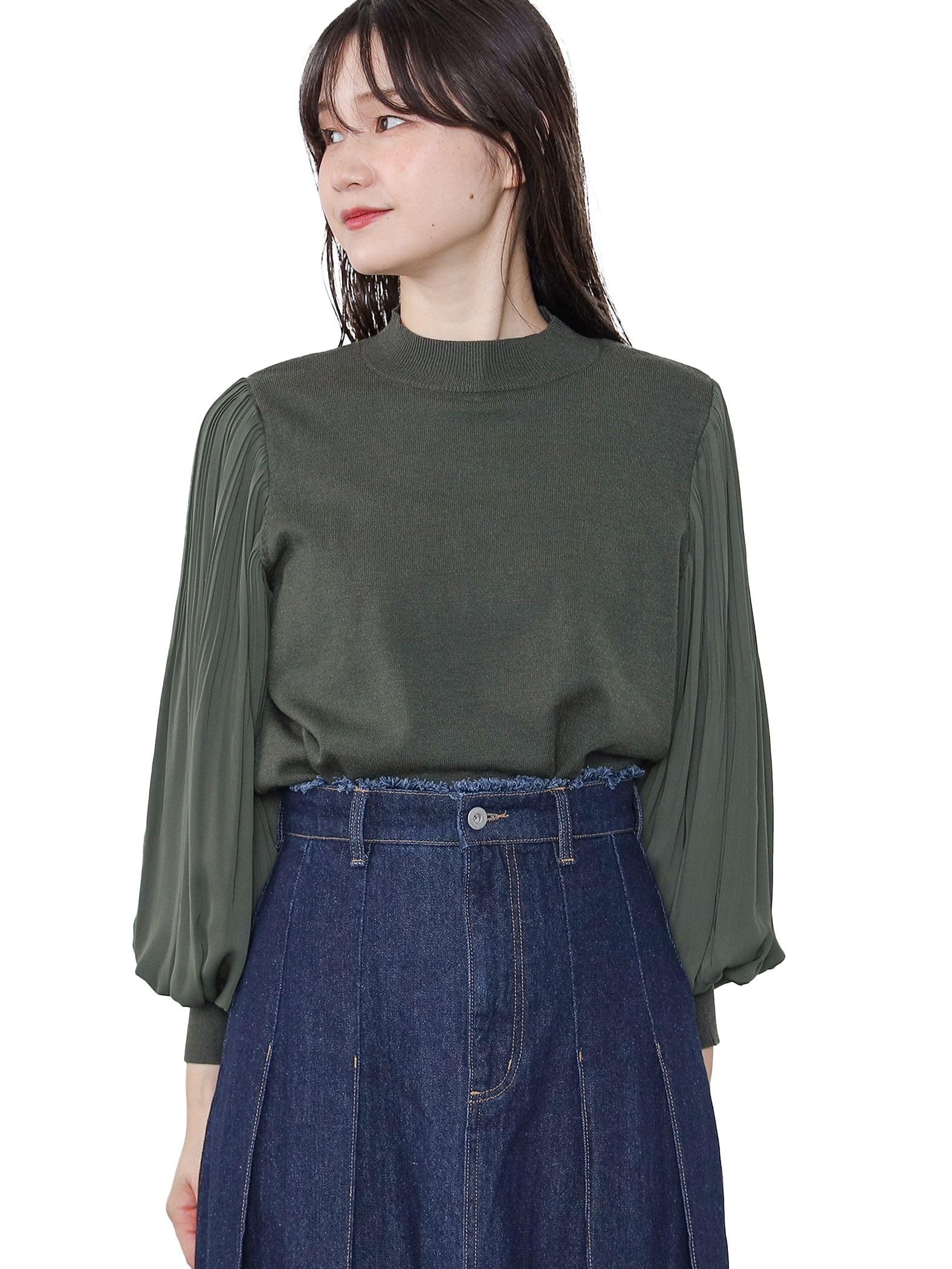 

Knit Sleeve Pleated Pullover OLIVE ONE SIZE [BEAMS HEART] L/S Women s оливковий