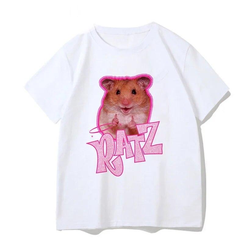 Woman Kawaii Ratz Mouse Tree Print Harajuku Summer Unisex Tshirts Casual Round Neck Short Slee Top Tee Shirt Women T-shirt Drop Ship